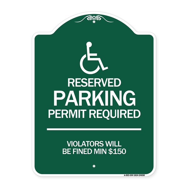 Connecticut Reserved Parking Permit Required Violators Fined Min $150 Alum, 18" x 24", GW-1824-24658